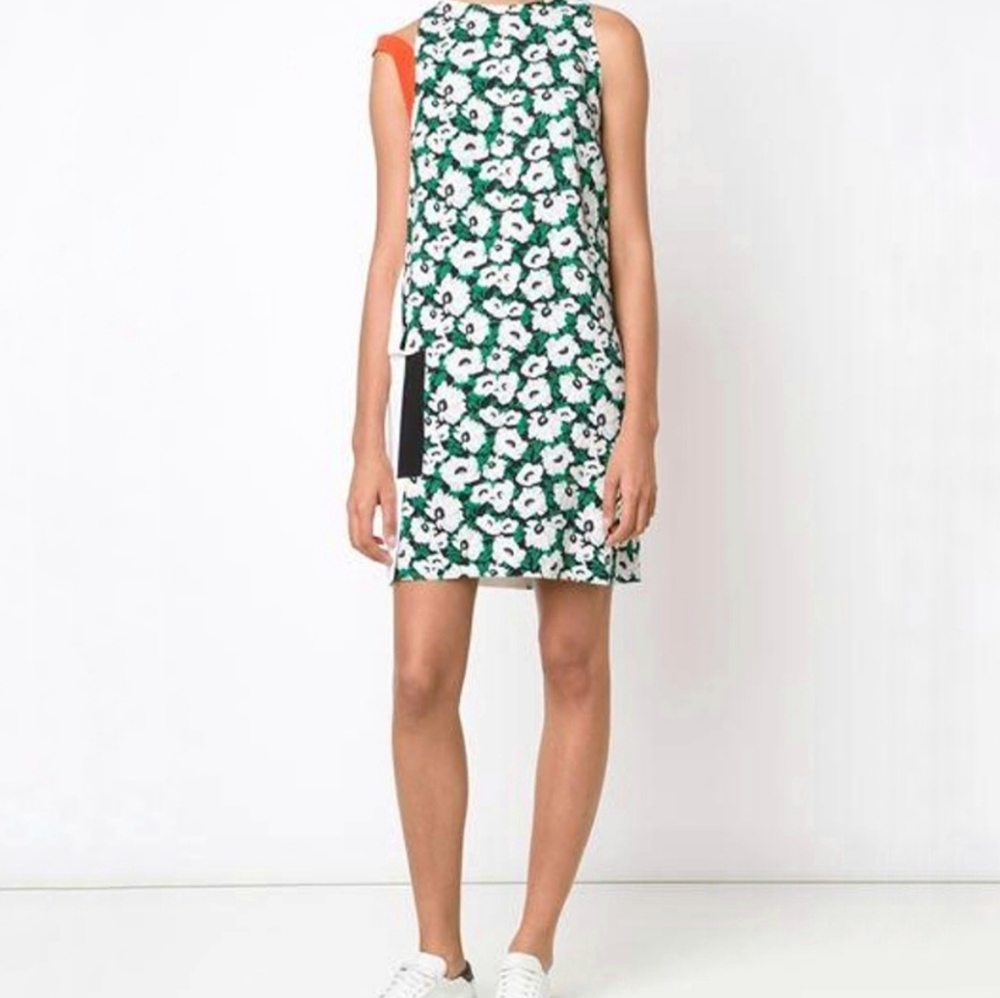 Stella McCartney Odile Floral Colorblock Dress Green white orange sleeveless sm